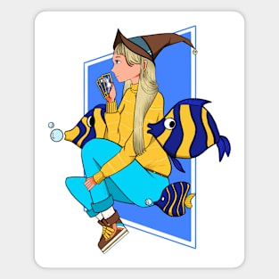 Aesthetic witch and fish design Magnet